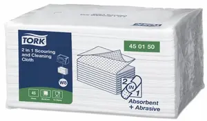 Tork 2-in-1 reusable scrubbing and cleaning cloths, white, 45 pieces