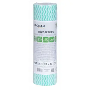 Donau Home cleaning cloth roll with 70% viscose, wave texture, 23×39 cm, 25 sheets, green