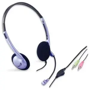 Austiņu komplekts Genius HS-04S — vadu, galvas stīpas (head-band) ausis pāri (supraaural) birojam/centram, 20–20000 Hz, 57 g, sudrabota