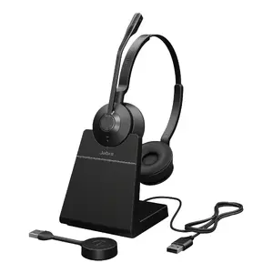 Austiņas GN Audio Germany Jabra Engage 55 SE — bezvadu USB‑A UC stereo, supraaurālās, 40–16000 Hz, darbības rādiuss 150 m, 83 g, melnas (ar statīvu)