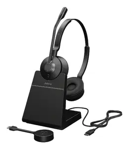Austiņas GN Audio Germany Jabra Engage 55 SE — USB-C UC stereo, bezvadu, supraaural, 150 m darbības rādiuss, 40–16000 Hz, 83 g, melnas (iekļauta statīva)