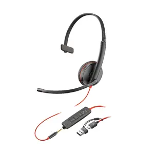 Austiņas HP Blackwire 3215 Monaural USB-C ar 3.5 mm spraudni un USB-C/A adapteri, vadu, supraaurālas, kabelis 2.27 m, melnas