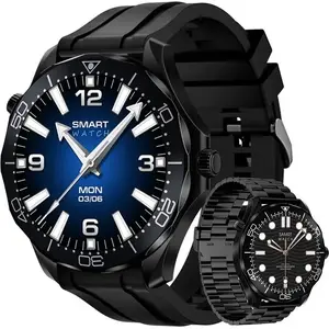 Smartwatch Giewont VT150-1 with black silicone strap and black metal bracelet