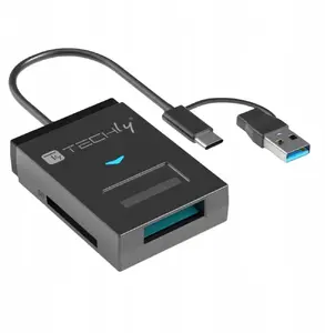 TECHLY USB-A/C adapter for NVMe and SATA M.2 drives with SD and TF card reader