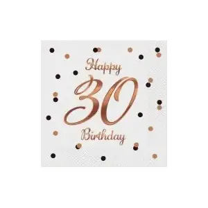 Papīra salvetes GoDan Serwetki B&C Happy 30 Birthday baltas 33x33 cm, 20 gab.