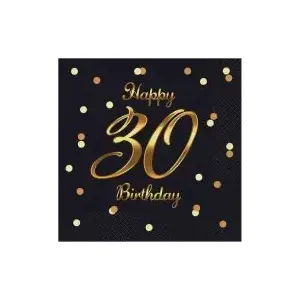 Paper napkins GoDan B&C Happy 30 Birthday black 20 pcs