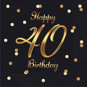 Papīra salvetes GoDan B&C Happy 40 Birthday melnas 20 gab.