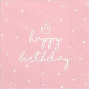 Paper napkins PartyDeco Happy Birthday light pink 33x33 cm 20 pcs