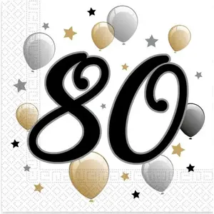 Paper Birthday Napkins Procos 80th - 33 cm, 20 pcs, universal design