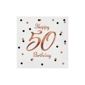 Paper napkins GoDan B&C Happy 50 Birthday white 33x33 cm 20 pcs