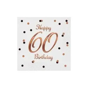 Paper party napkins GoDan B&C Happy 60 Birthday white 33x33 cm 20 pcs