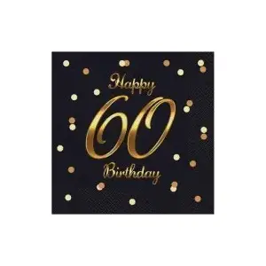 Paper napkins GoDan Happy 60 Birthday black 33×33 cm 20 pcs