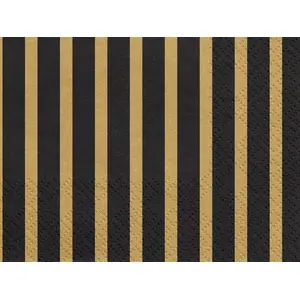 Бумажные салфетки PartyDeco 33 x 33 см, чёрно‑золотые полосы, 20 шт.