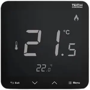 Wall-mounted wireless room regulator TECH R-8pb PLUS battery-powered, flush mount, black