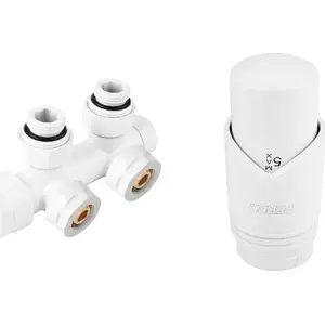 Decorative Combined Angle Thermostatic Radiator Valve Set ZTD30WH with Head, White