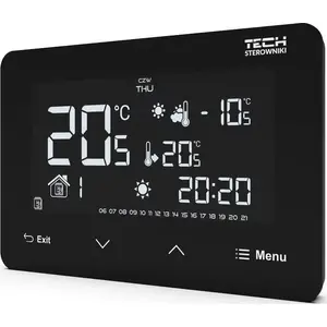 Wired room thermostat TECH ST-293z v3 black — two-state, 230V, glass flush-mounted