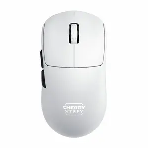 Spēļu pele XTRFY CHERRY M68 Pro Wireless — labrocīgā, RF bezvadu, 26 000 DPI, 5 pogas, ritenītis, uz baterijām, melna/balta