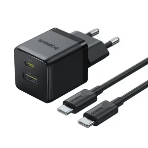 Сетевой быстрый зарядный блок Baseus Palm 30W USB + USB‑C QC3.0 PD3.0 с USB‑C кабелем 1 м, черный