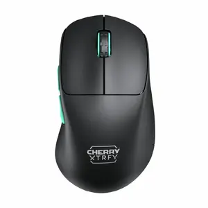 Bezvadu spēļu pele XTRFY CHERRY XTRFY M64 Wireless — RF bezvadu, 26 000 DPI, 5 pogas, ritenītis, baterija, melna/tirkīza