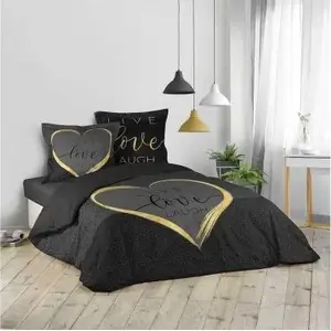 Bed Linen Douceur d'Interieur Crazy Love Black 200x200 bedding set