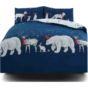 Bedding set Eurofirany Isbjørn 200x200 cm – duvet cover and matching pillowcases, navy festive design