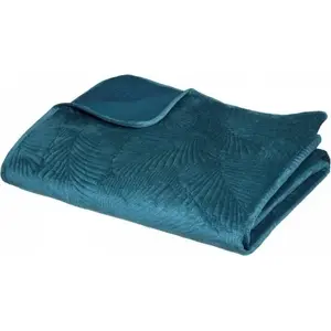 Покрывало Dekoracja domu Leaf Blue 240×260 см велюровое