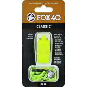 Svilpe Fox40 Classic Safety no Fox40 neona krāsā ar auklu (modelis G0746)
