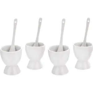 Egg cup set Excellent Houseware 4 pcs with teaspoons — ceramic/porcelain (model 121704)