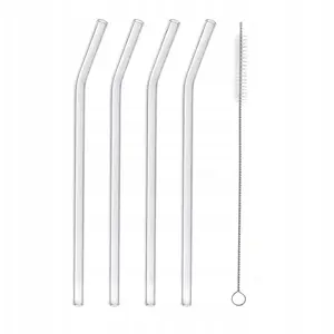 Glass Drinking Straws ORION 20 cm set of 5 with Cleaning Brush