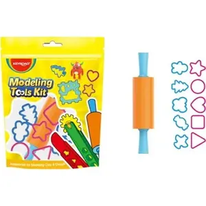 Tool set for modeling clay Keyroad Zestaw narzędzi do ciastoliny with rolling pin and 10 shape cutters, assorted colors