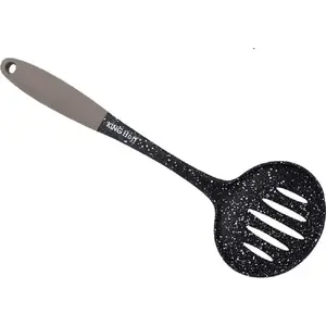 Kitchen skimmer spoon KingHoff KH-1175 nylon, long handle, heat-resistant, perforated for draining