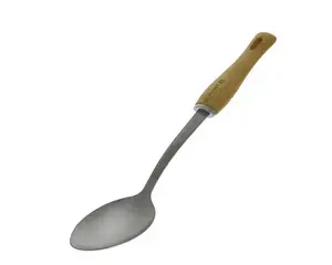 Presentation spoon de Buyer D-2701-01 — stainless steel head, wood grey handle, 65 mm width, 335 mm length
