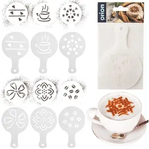 Coffee and Dessert Stencils ORION set of 6 — metal/plastic templates for latte art and dessert decoration