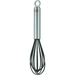 No name hand whisk 22.5 x 5 cm stainless steel shaft with silicone head, silver/black