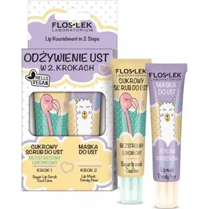 Floslek Lip Care Vege Duo — citrona skrubis un bumbieru maska lūpām, pīlings un mitrināšana