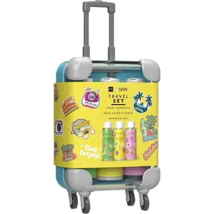 Travel set Alkotest HISKIN_SET: shampoo 95 ml, conditioner 95 ml, shower gel 95 ml — yellow case