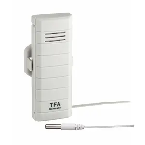 Indoor freestanding temperature sensor TFA 30.3301.02 — AAA 1.5V, 39×33×92 mm, °C/°F