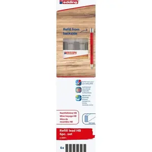 Replacement graphite leads Edding ED-8891-6-2090 for mechanical pencil e-8890 HB, 6 pieces