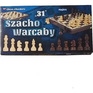 Koka šaha un dambretes komplekts Magiera Szacho-warcaby, dēļa diametrs 31 cm