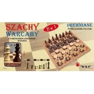 w&k wooden 2-in-1 chess and checkers set – portable board game, natural wood pieces