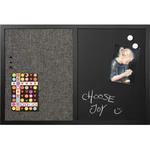 Notice Board NAGA 60×40 cm — black hessian with magnetic chalkboard, includes 4 chalk, 4 pins, 2 magnets