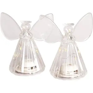 Decorative LED Angel Figurines Sirius Iris, set of 2, H10cm, 5 LEDs, Clear
