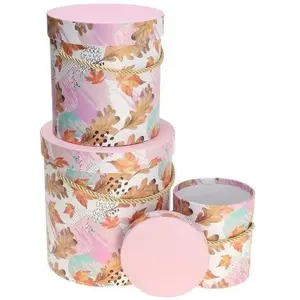 Flower box set Rozette 3 pcs, pink – decorative gift/arrangement containers