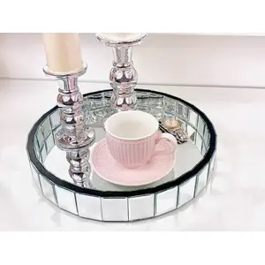 Tray MOON in the room ORCHID ML28 — round mirrored silver organizer tray