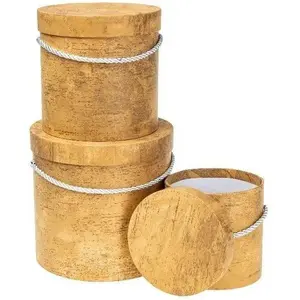 Wooden Flower Box set Rozette 3 pcs, yellow — decorative storage and gift boxes