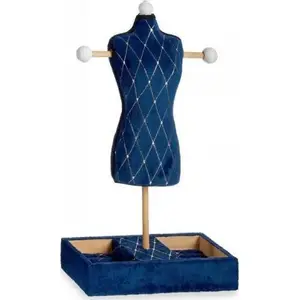 Box on Legs Gift Decor Szkatułka Niebieski Romby Aksamit Drewno 12×40×24 cm