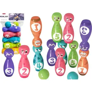 Toy Bowling Set LEANToys model 20933 — 10 colorful smile-face pins and balls