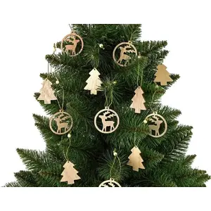 Wooden Christmas Tree and Reindeer Bauble Set by LEANToys – Decorative Hanging Ornaments (wood)