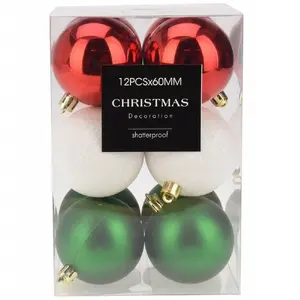 Shatterproof Christmas baubles Vilde ORI_839474 — 6 cm, red/green/white, set of 12