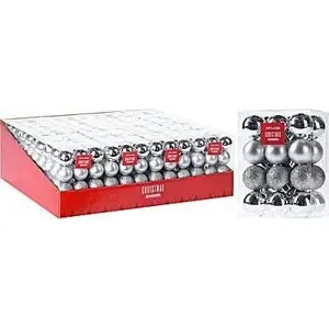 Komplekts 24 Ziemassvētku bumbiņas 3 cm sudraba plastmasas, affek design HV602418-SW-PRO